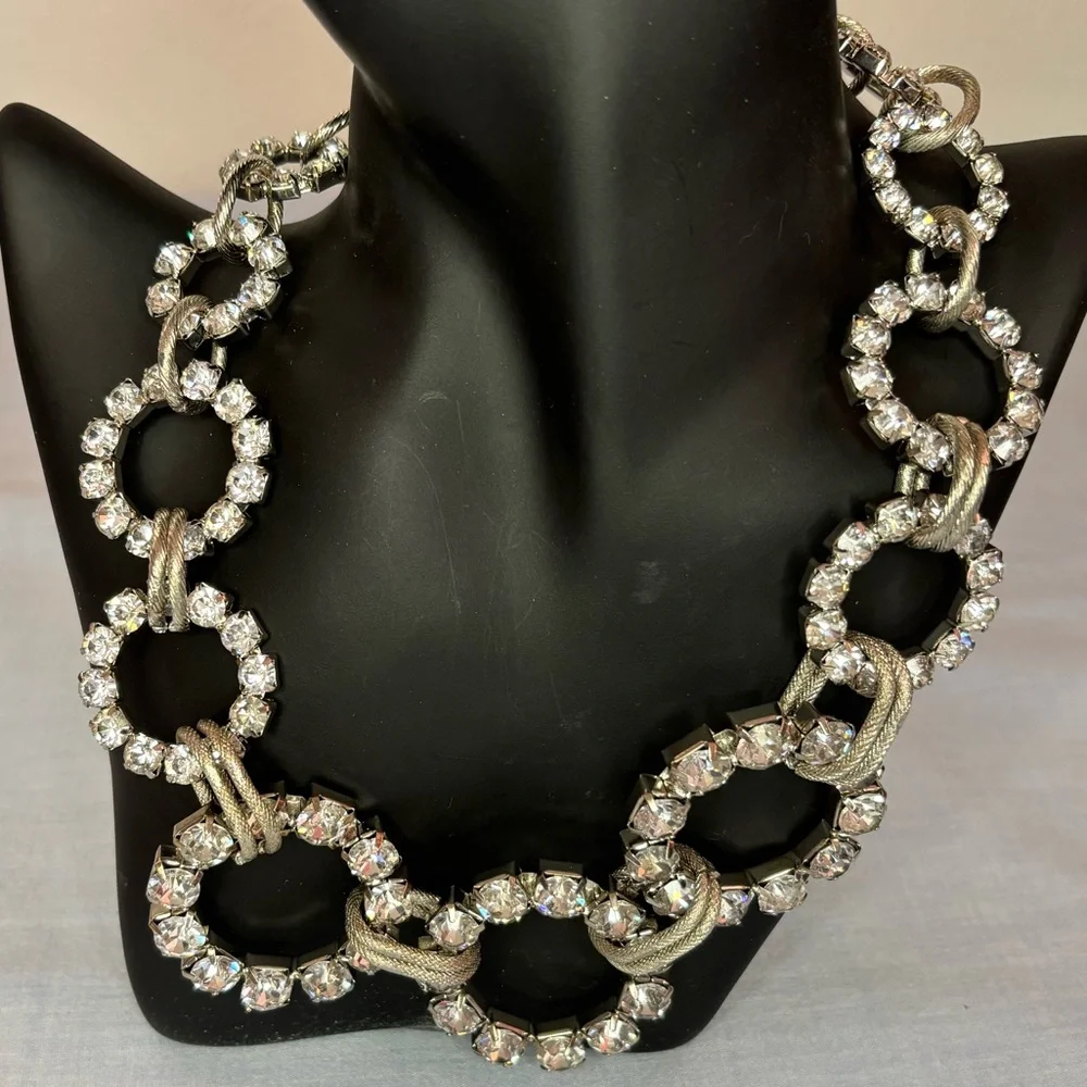Unique Rhinestone Statement Necklace with Graduated Rhinestone Circles - Picture 2 of 14